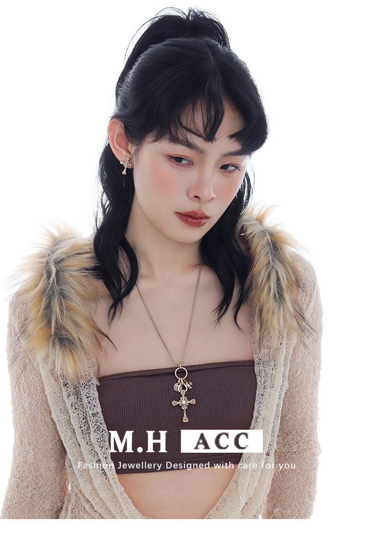 Retro cross series earrings, original design for women, light luxury, high-end, fashionable, versatile, exquisite silver needle earrings pic 4