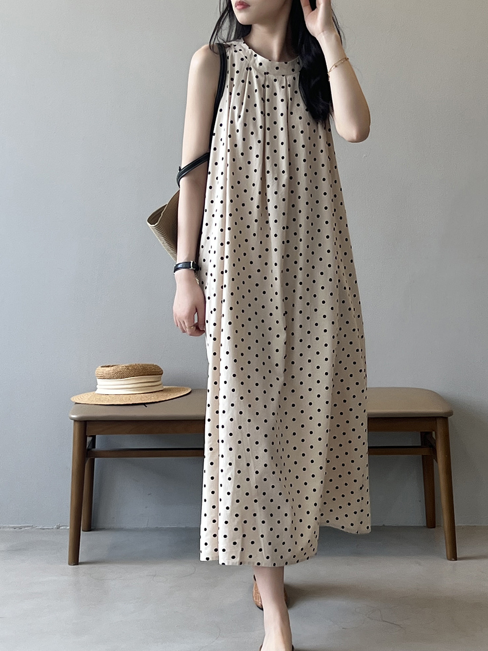 言双 波点无袖连衣裙2024夏季新款韩系圆领a字气质背心裙82016 pic 28