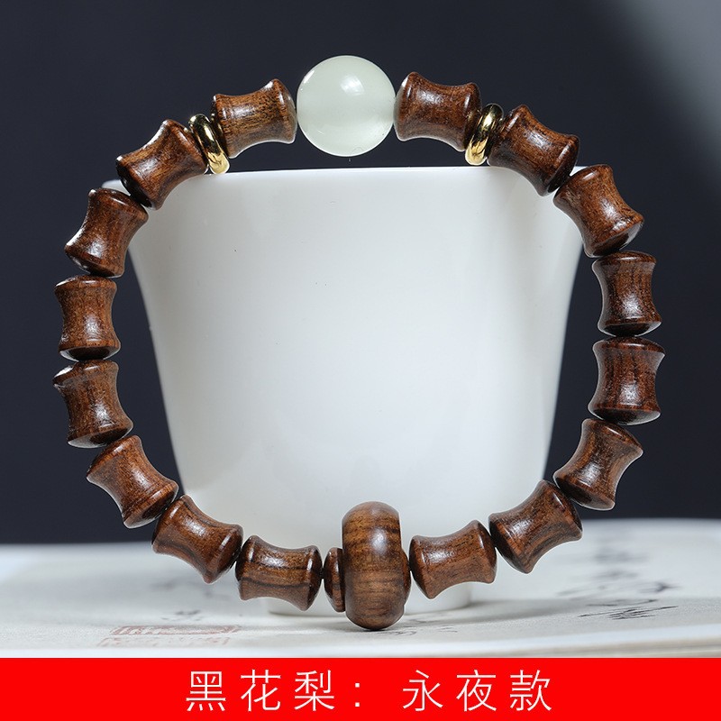 Green sandalwood bamboo Joint Rising Moonstone bracelet Running Ring style for men and women Sandalwood bracelet DIY pic 6