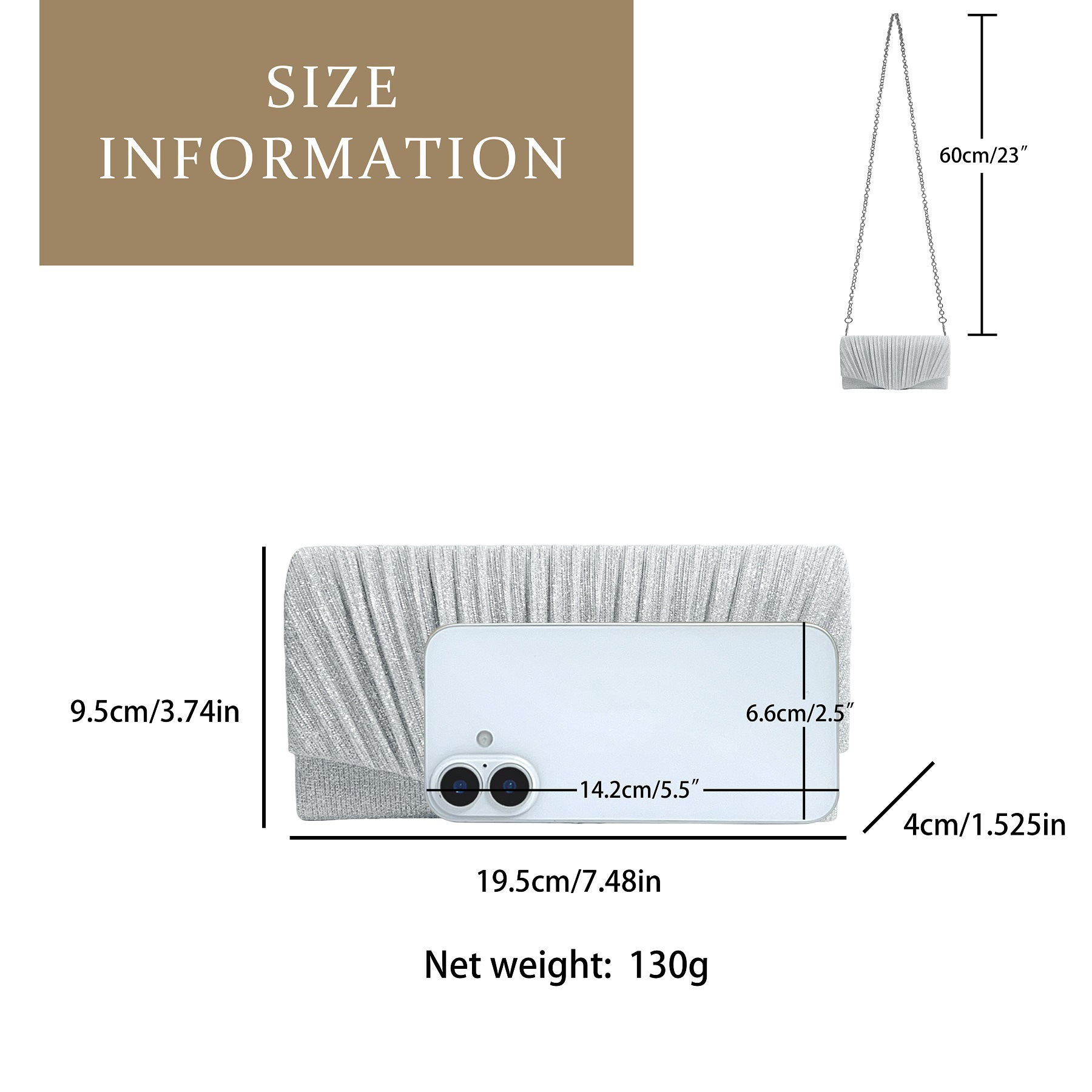 女士银色晚宴褶皱闪亮高级感手拿包晚装包礼服手包女士婚礼女包详情1