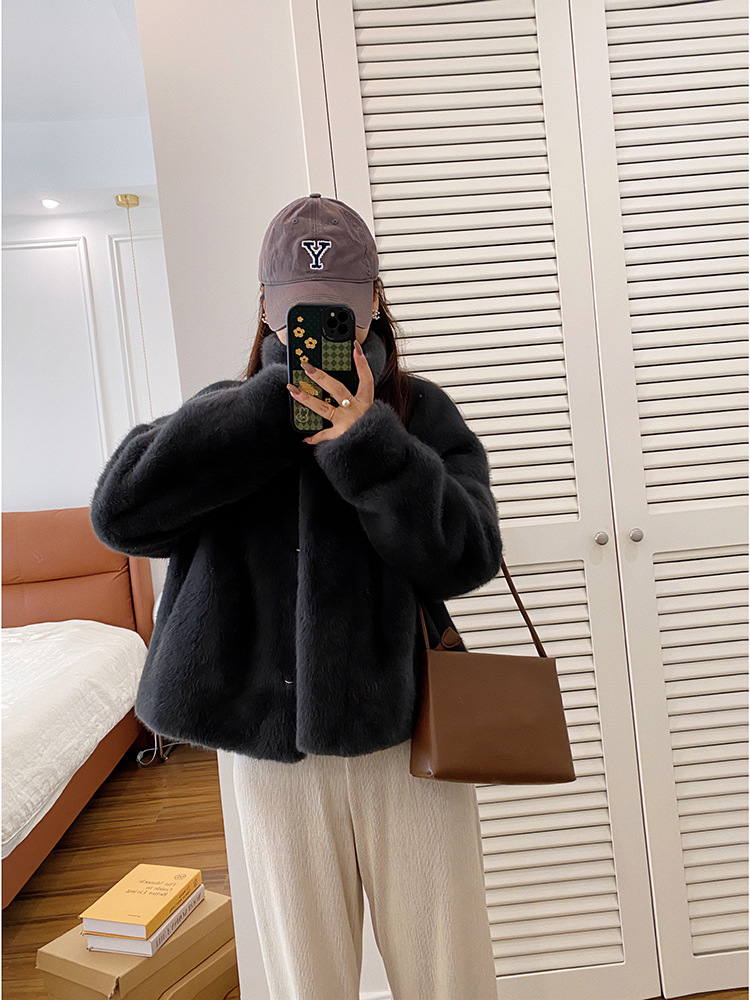 欧貂绒皮毛一体短款立领仿水貂毛外套环保皮草女秋冬新品通勤风详情26