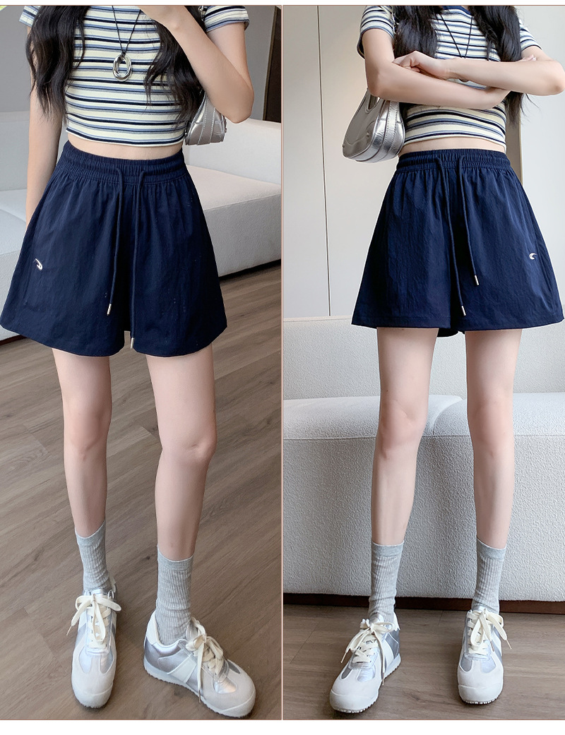 诗之韵速干不易皱刺绣短裤女高腰休闲运动阔腿百搭时尚马卡龙短裤详情34