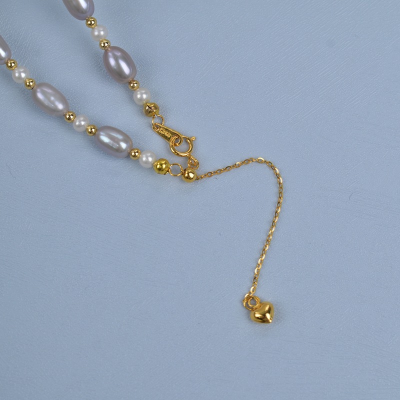 45cm natural freshwater pearl grey rice bead necklace for women, light luxury, simple and versatile collarbone chain S925 silver neck chain pic 10