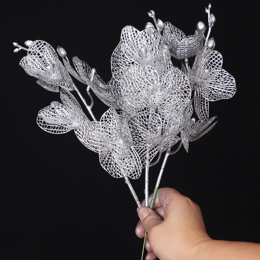 银色仿真花年宵花银色尤加利银色叶子银杏叶假花福桶插花新年摆件详情9