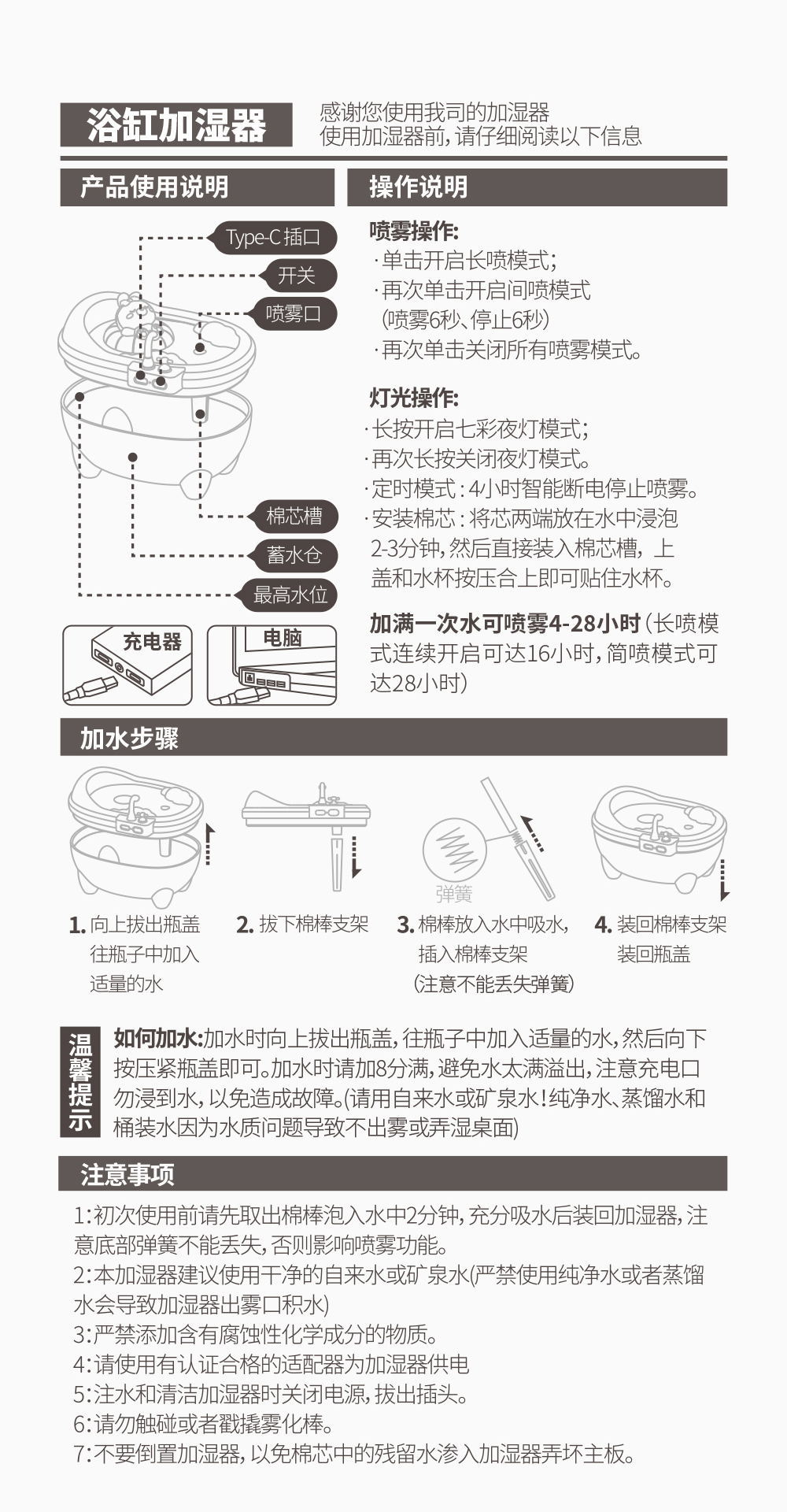 桌面浴缸加湿器七彩氛围小夜灯细腻雾化滋润保湿静音容量大详情18