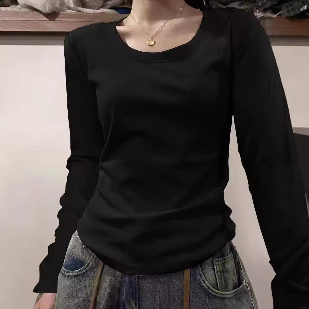 纯棉白色内搭打底衫长袖t恤女装秋冬季加厚修身正肩百搭上衣批发详情6