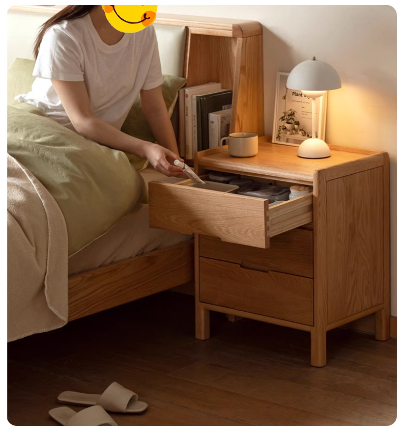 Shunyi Furniture solid wood bedside table, Nordic bedroom storage cabinet, modern and simple storage cabinet, oak three-drawer bedside cabinet pic 15