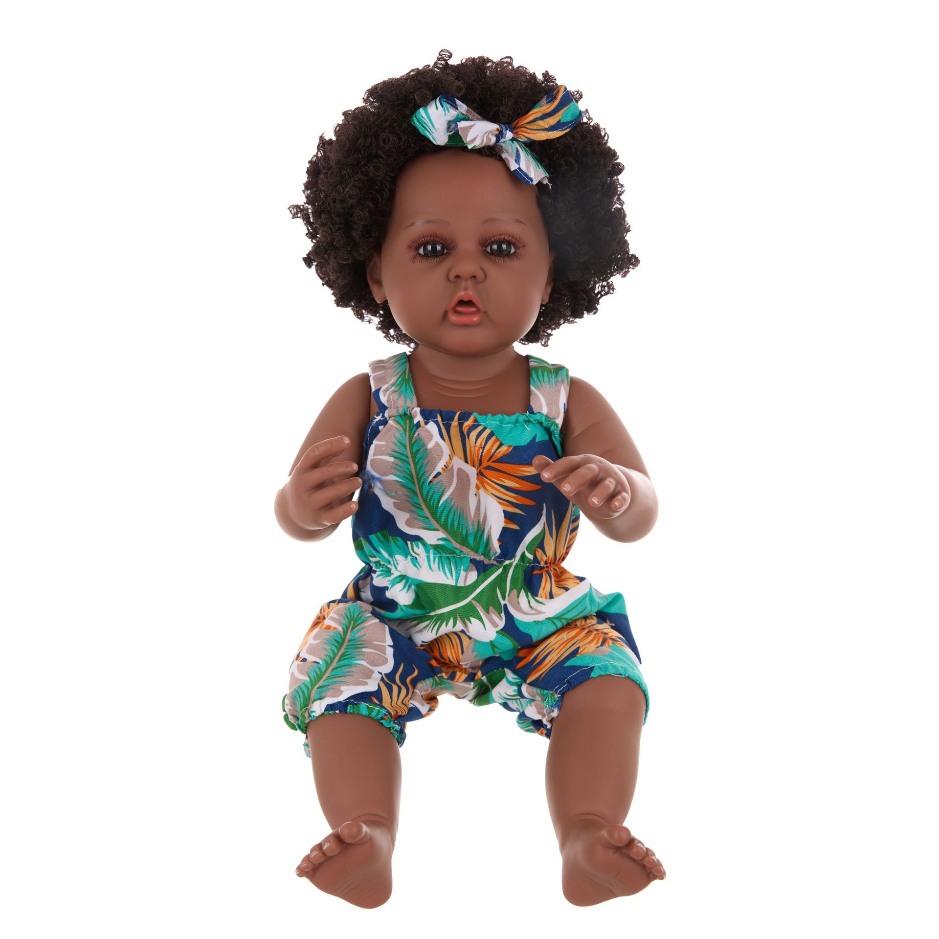 55cm cross-border new simulation baby rebirth doll, African black kid, cute curly hair, vinyl companion toy figure pic 8