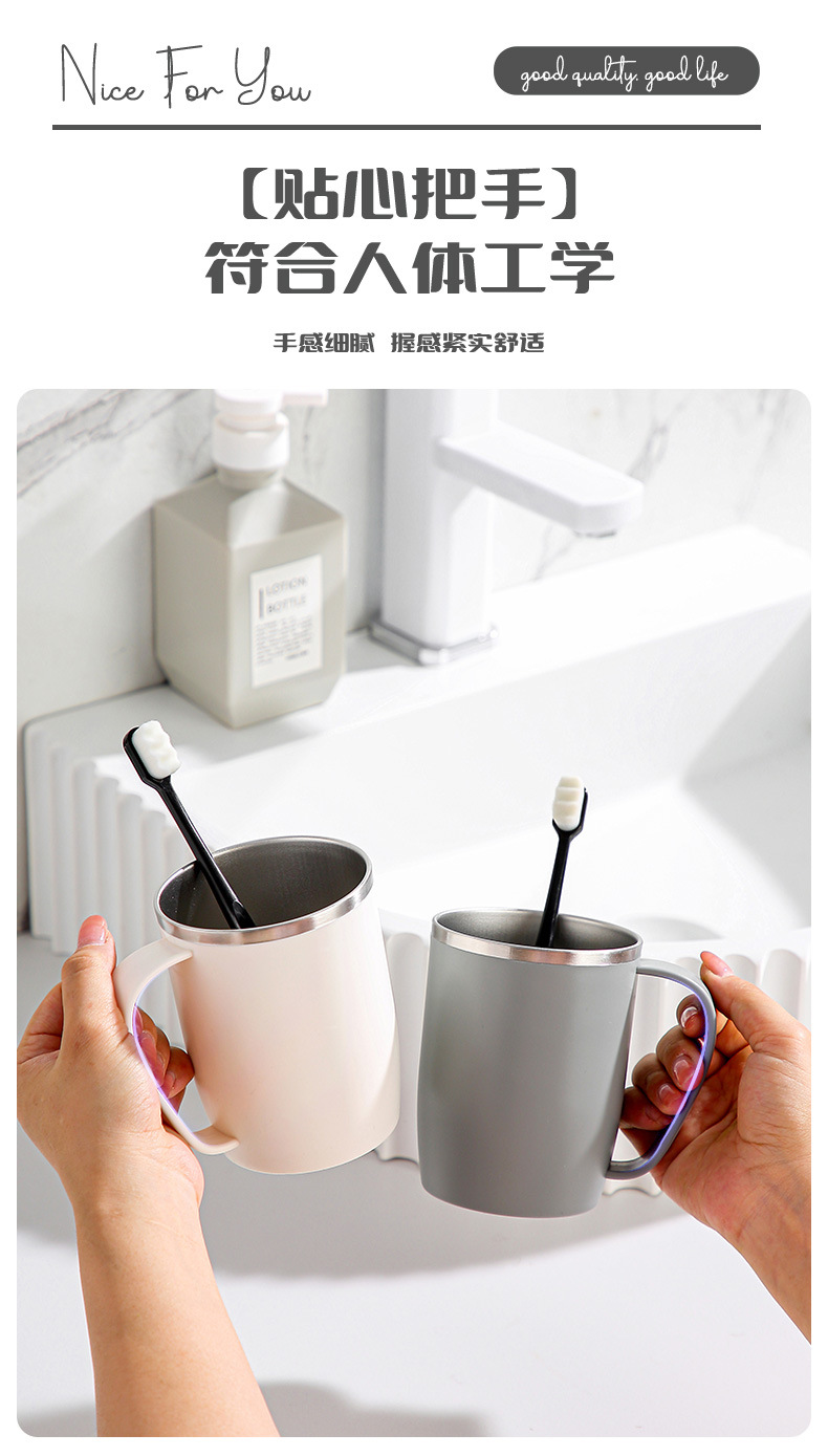Tazas de enjuague de acero inoxidable sensación ligera de lujo tazas de cepillado de lujo con asas tazas de tocador para el hogar cilindro de dientes simple tazas de boca en el juego pic 8
