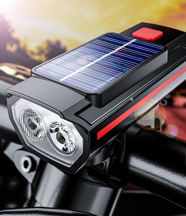 Bicycle light strip high-decibel horn, high and low beam high-brightness, solar-powered charging plastic outdoor cycling dual light horn pic 16