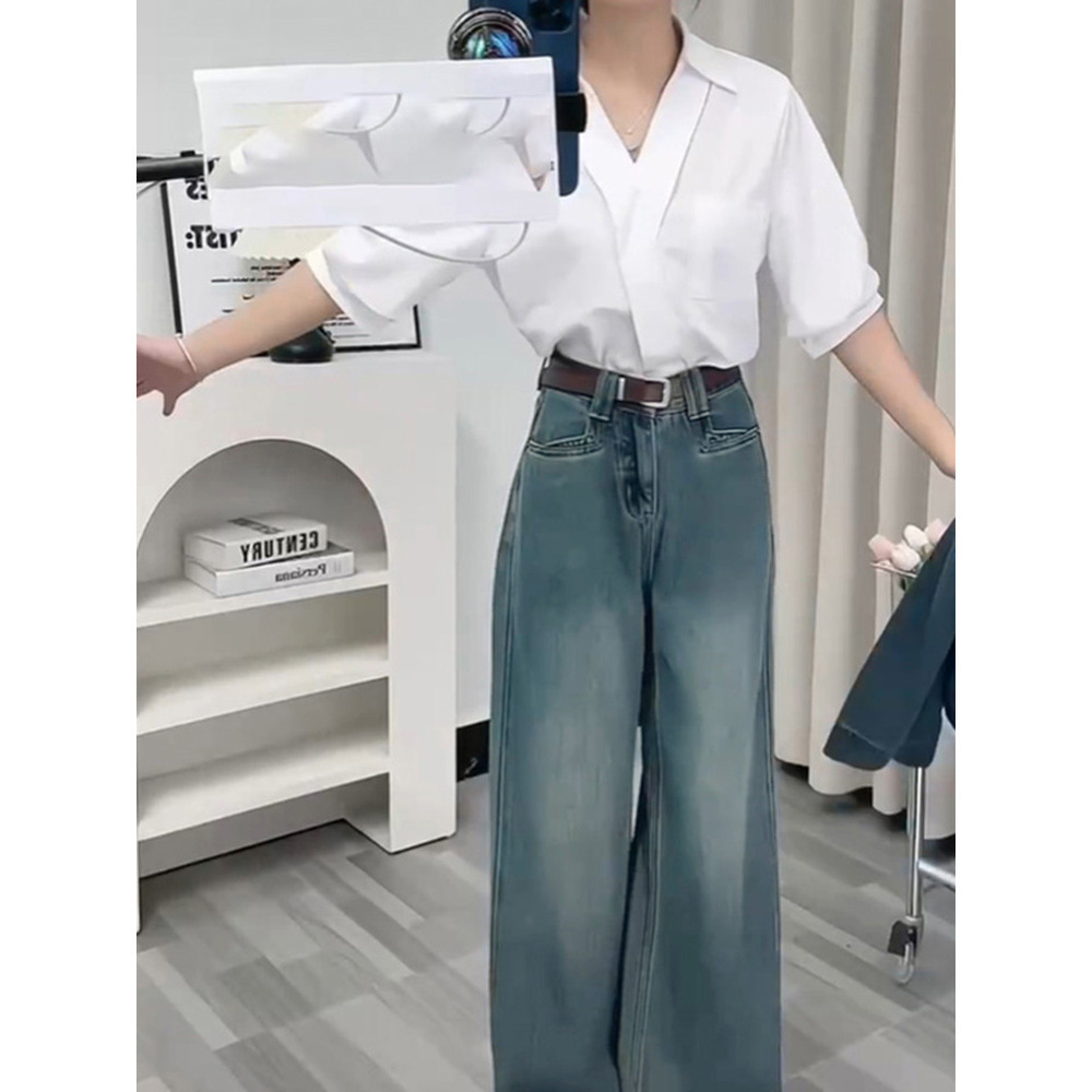 2379 Spring/Autumn new Korean-style high-waisted wide-leg jeans for women, loose, drape and flattering, versatile floor-length jeans pic 6