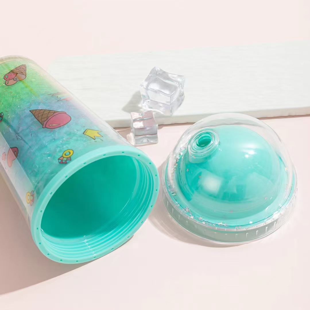 跨境爆款双层吸管杯冰淇淋便携卡通塑料杯少女心夏日碎冰杯详情7