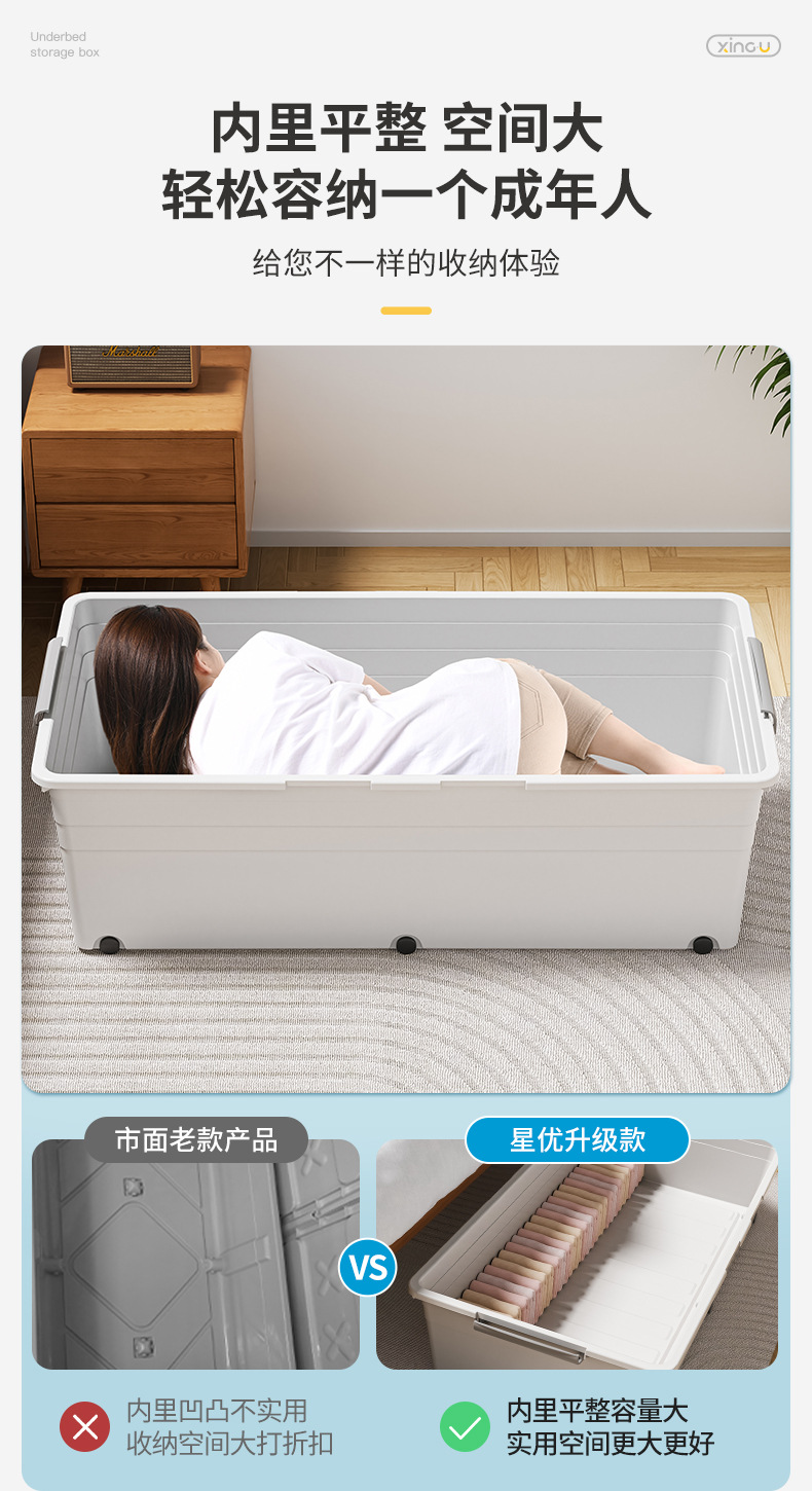 床底收纳箱带轮抽屉式扁平衣服被子储物神器家用整理箱床下收纳盒详情4