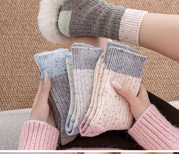 秋冬季新款羊毛袜子女中筒袜加绒加厚保暖点子纱拼色羊绒堆堆袜女详情15