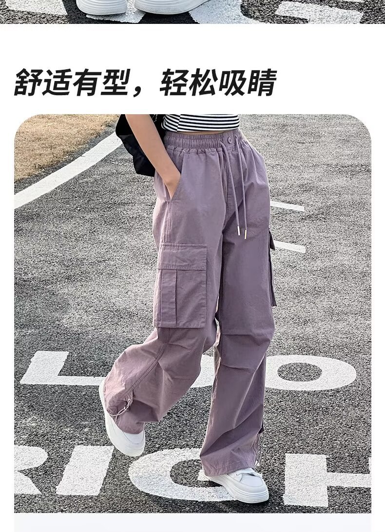 女童工装裤2024新款夏装韩版洋气中大童纯棉女生休闲裤子潮酷穿搭详情7