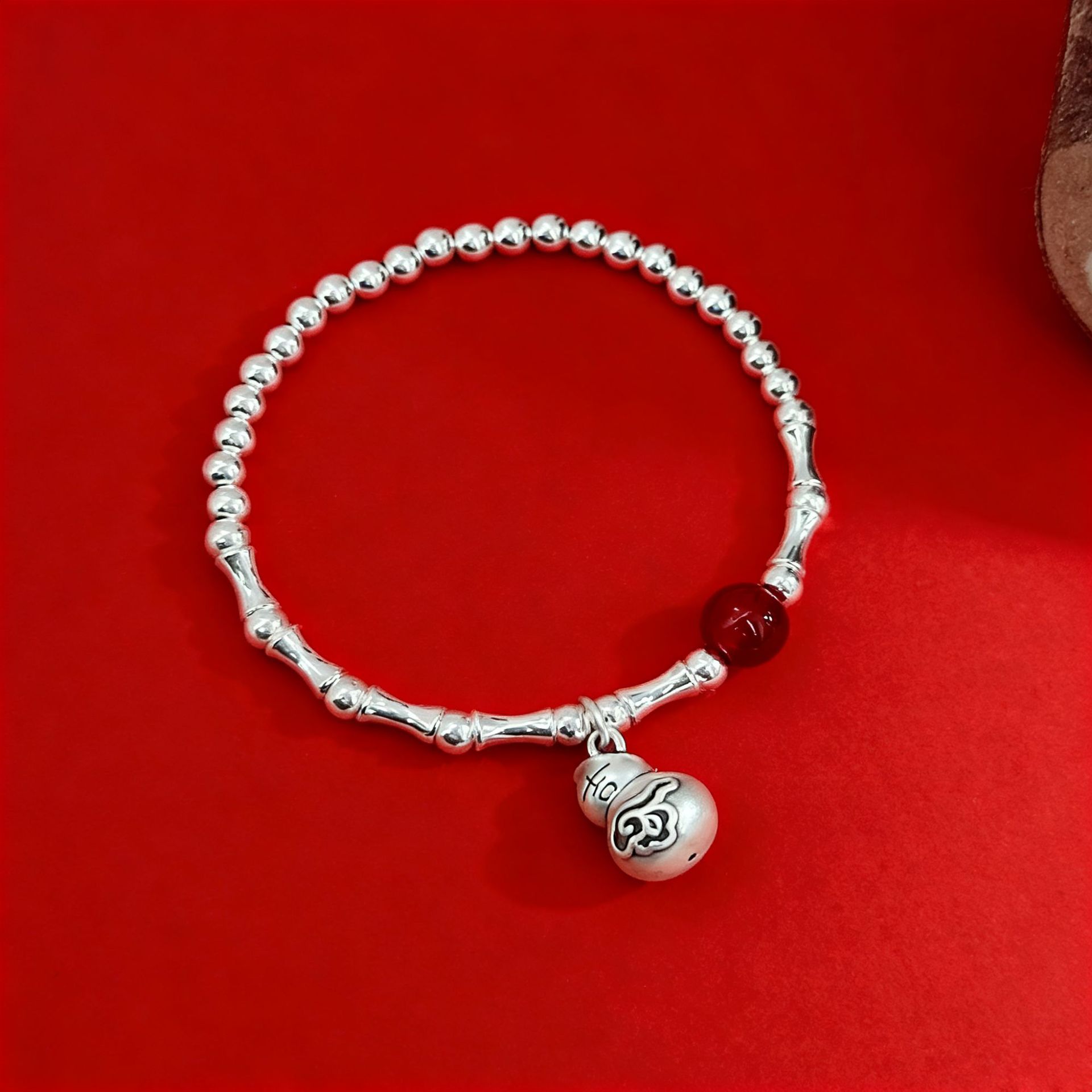 999 pure silver 12.19 red agate bamboo joint gourd bracelet, a niche design new Chinese-style traditional Chinese style bracelet for women, with a light luxury and high-end feel pic 4