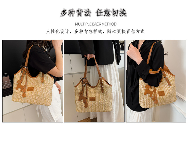 Large-capacity tote bag for women, 2025 new style hand-woven straw bag, commuting, seaside vacation, beach single-shoulder bag, national trend bag pic 14