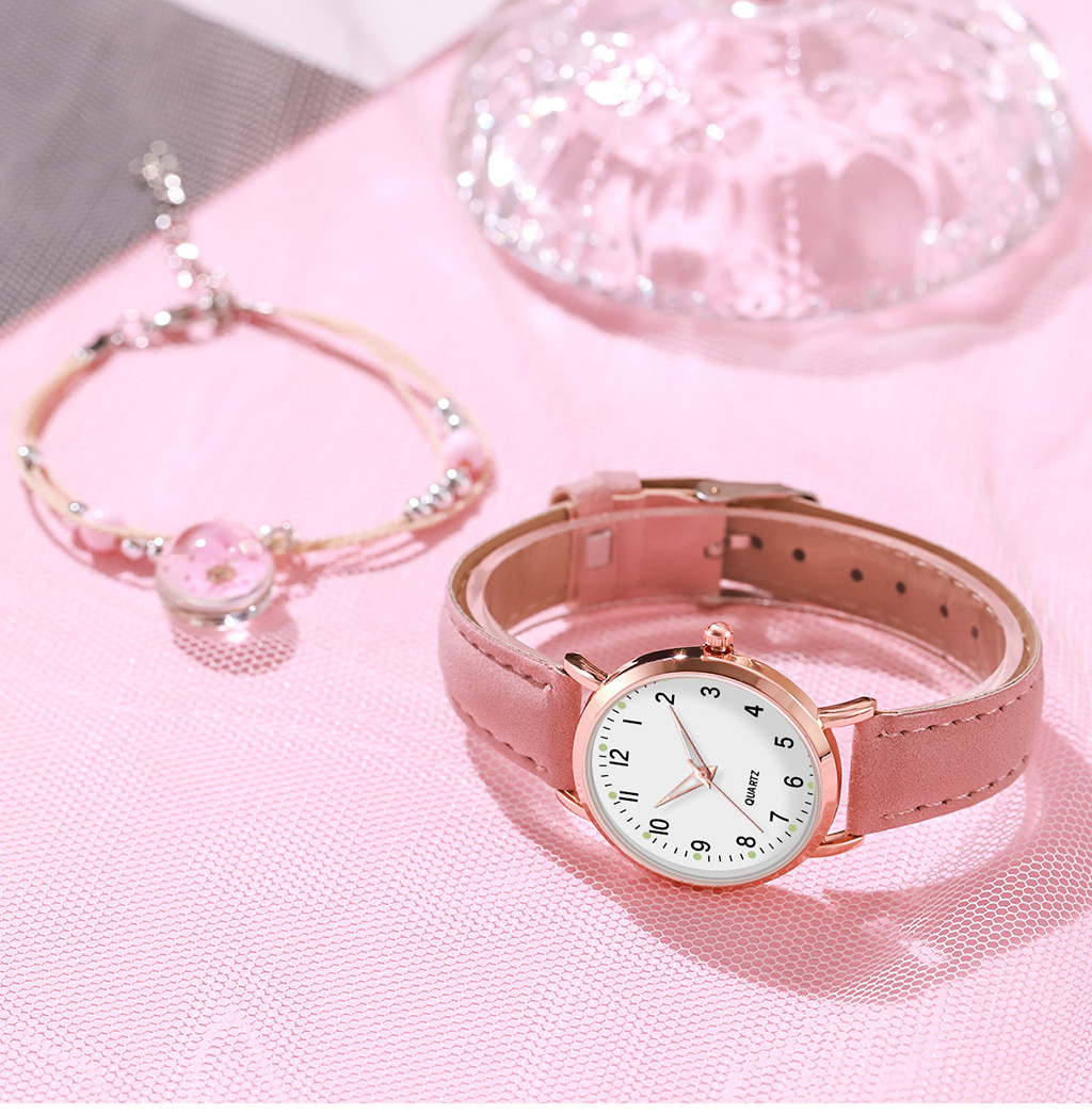 厂货韩版学生女士石英手表礼品配表盘花朵手链数字石英表皮带详情9