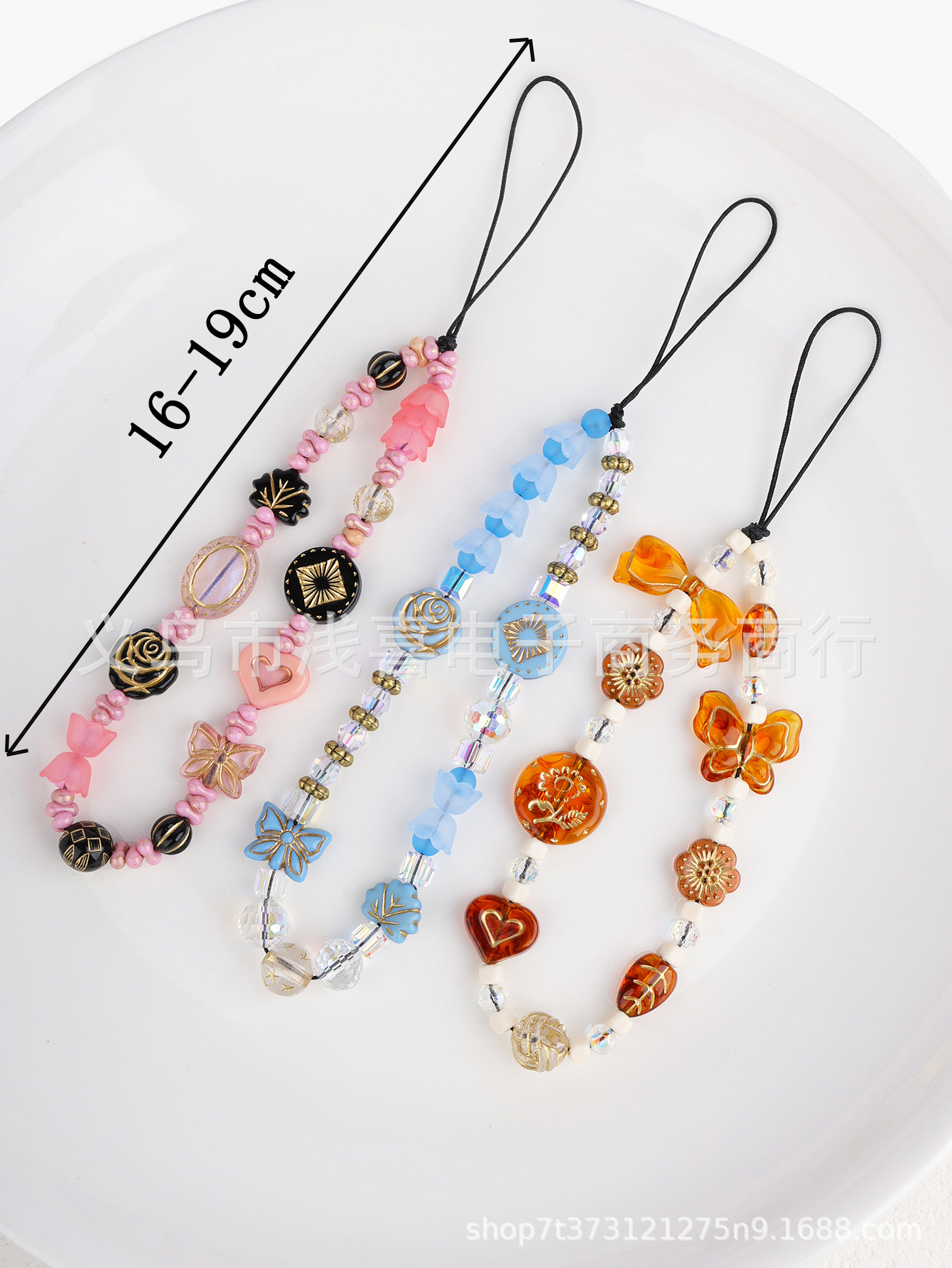 Chinese-style Madonna flower mobile phone chain, ancient-style butterfly hydrangea jewelry, mobile phone pendant, beaded car hanging, short lanyard pic 1