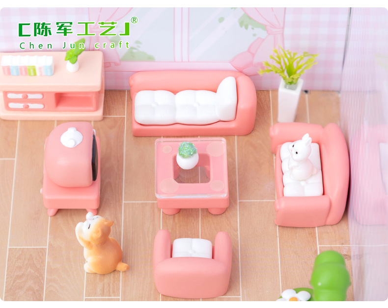 Creative pink girlish dollhouse, living room sofa furniture, micro-landscape diy decorative accessories, miniature small pendant pic 38
