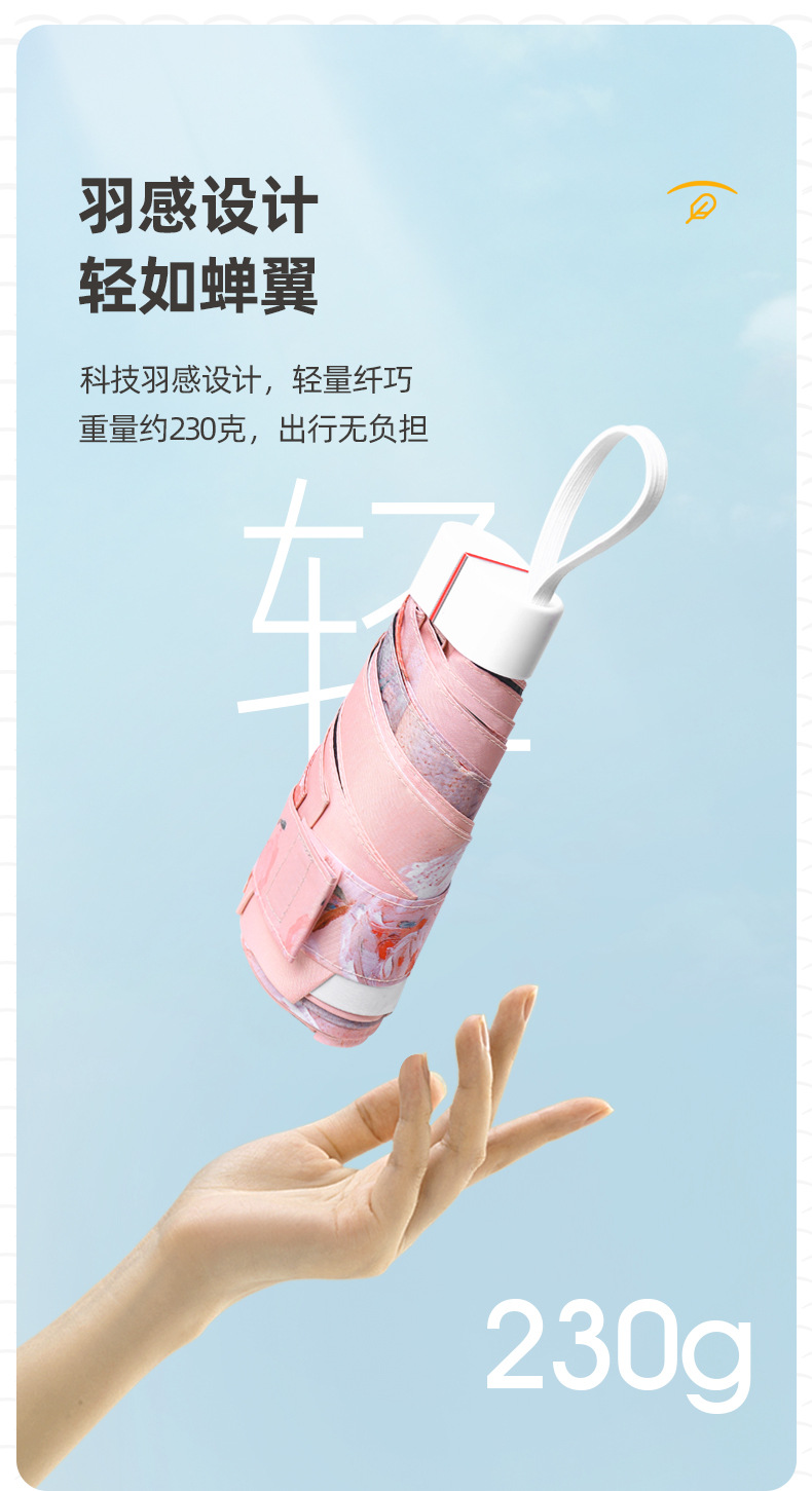 Printed flat five-fold umbrella, sun umbrella, female illustration, hand-drawn style, five-fold sunshade, small and portable folding umbrella pic 15
