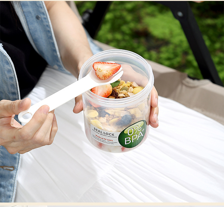 Creative double-layer circular sealed food storage box, breakfast fruit takeout microwave plastic lunch box with tableware storage box pic 13
