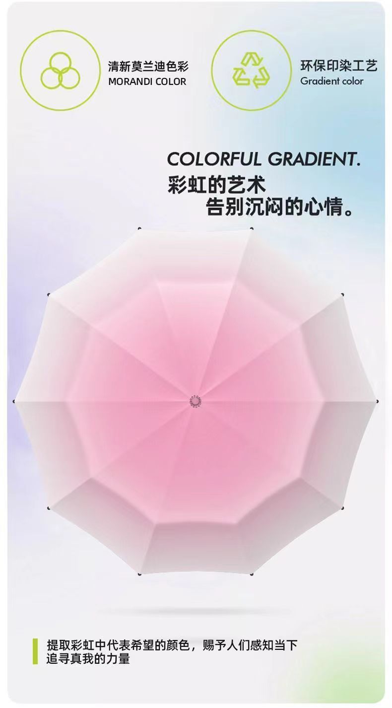 渐变色清新自动20骨加厚黑胶防晒遮阳防紫外线高级感晴雨两用伞详情2