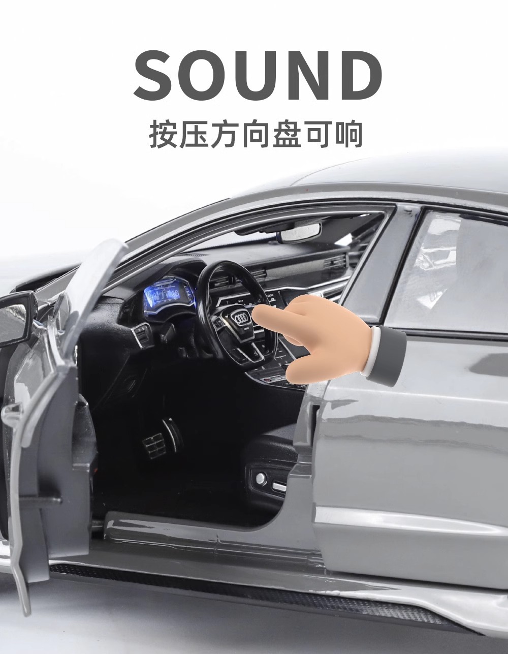 Official authorized 1:18 Audi RS7 alloy sound and light Rebound car six-door model Toy car model, boy gift car model pic 13