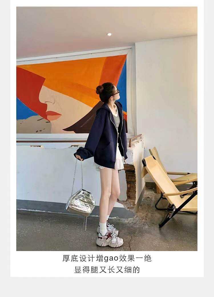 葡萄妈同款 画报女孩 时髦双鞋带网面拼接厚底增高老爹鞋女真皮详情9