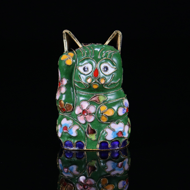 Beijing Cloisonne vintage cultural collectibles, small decorative items, copper body, cloisonne enamel filigree, silver blue small money cat pic 4