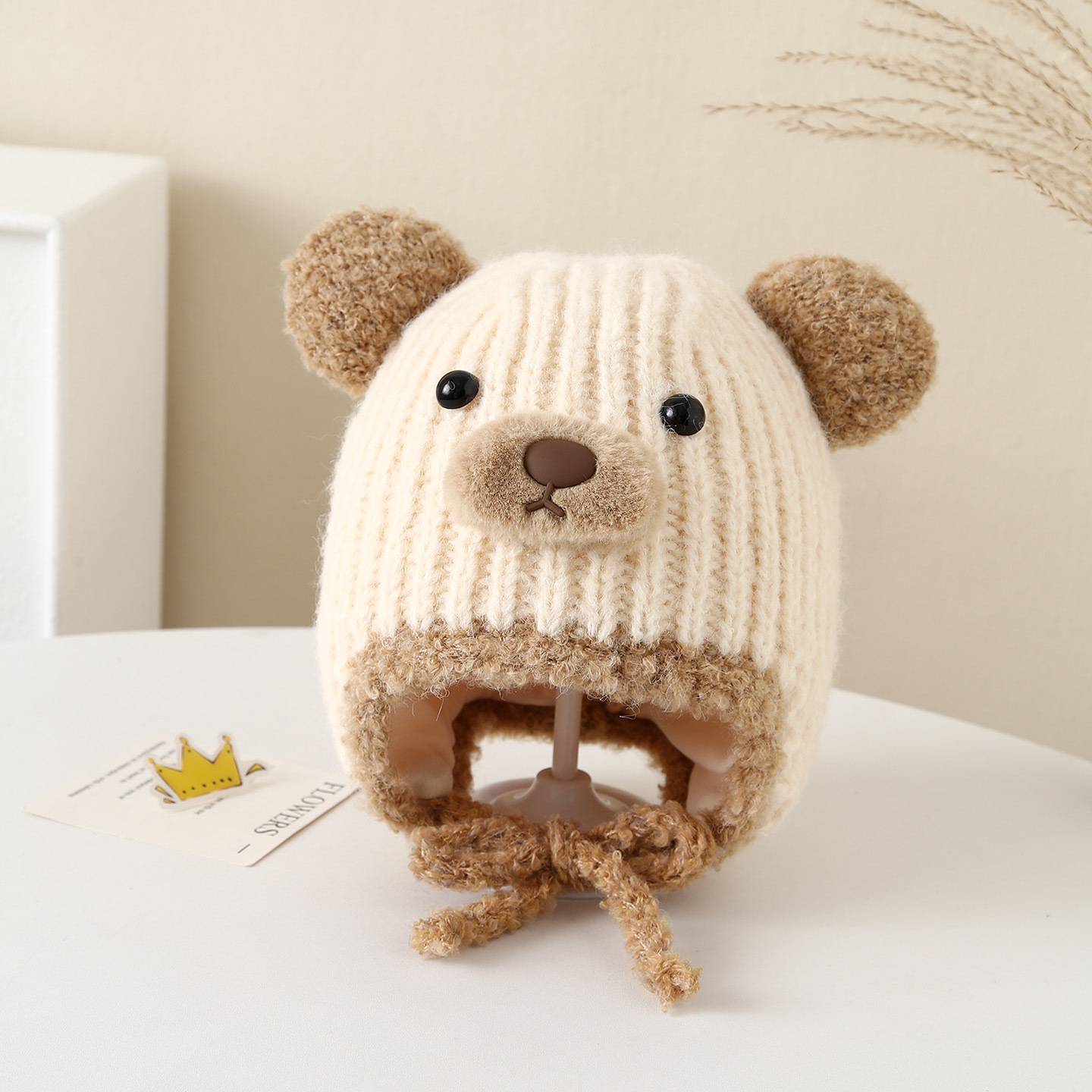 宝宝毛线帽冬季儿童针织帽男女童卡通护耳帽加厚防风帽可爱小熊帽详情5