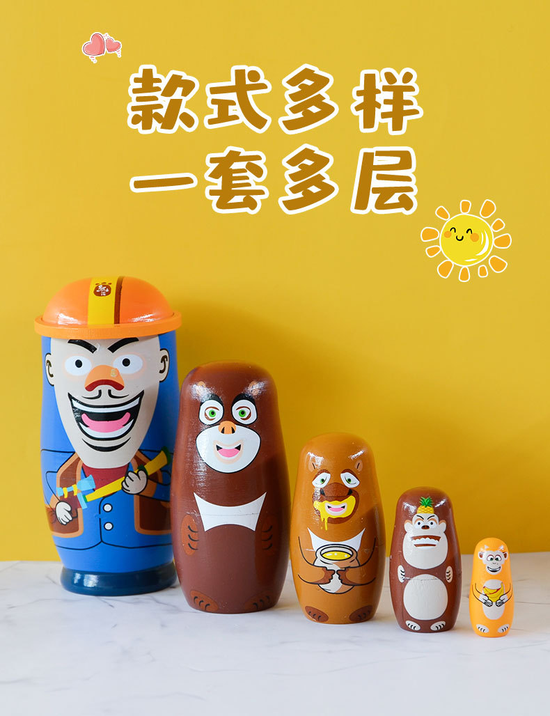 Russian Matryoshka five-layer bald Strong Matryoshka holwood ground painted decorative items painted wood handicrafts in stock pic 3