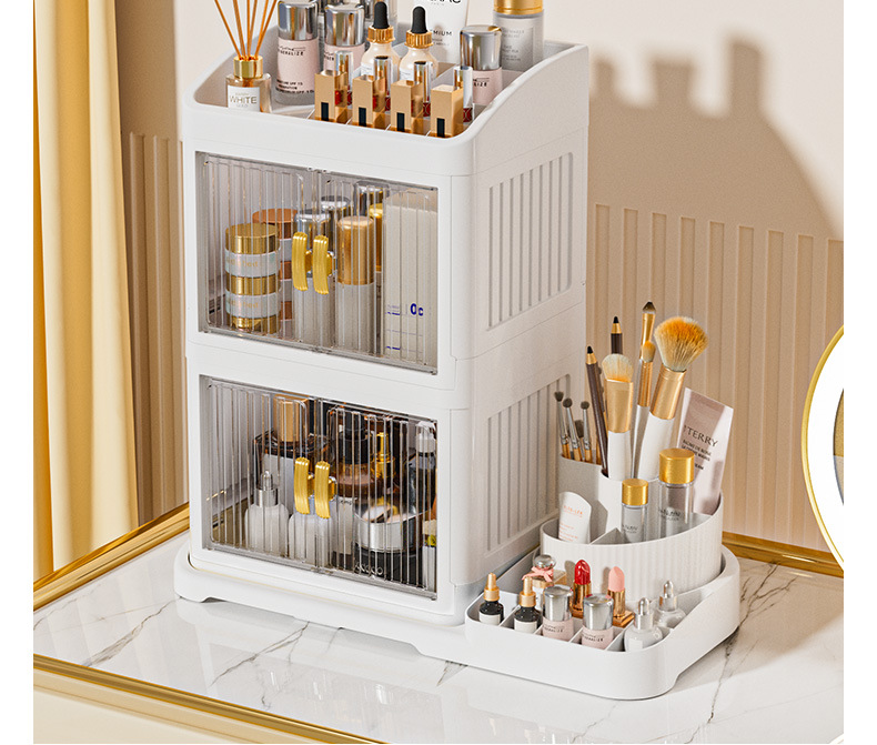 可折叠化妆品收纳盒高级感大容量多功能梳妆台化妆品桌面收纳盒详情17