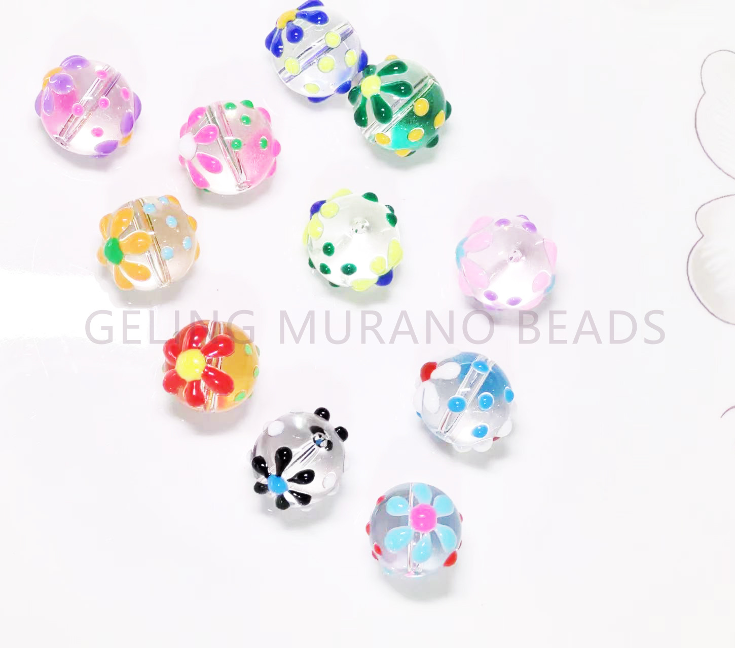 手绘趣味滴油琉璃散珠花朵 手工DIY串珠手链耳环项链饰品配件批发详情1