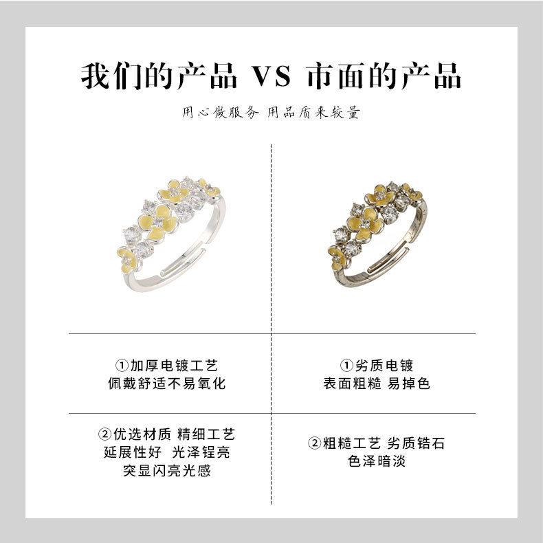 清新甜美小黄花开口戒指铜合金镶锆石珐琅滴油高级感可调节食指戒详情19