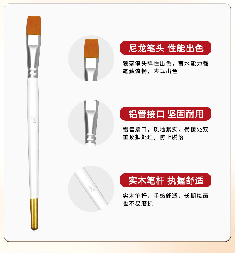 Wholesale of 6-piece white oil painting brushes, cross-border art painting brushes, nylon brush brushes, gouache and acrylic paint brushes pic 5