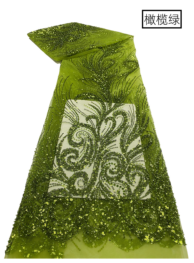 中大专供珠管珠子亮片网布蕾丝绣花婚纱礼服面料立体花朵亮片面料详情20