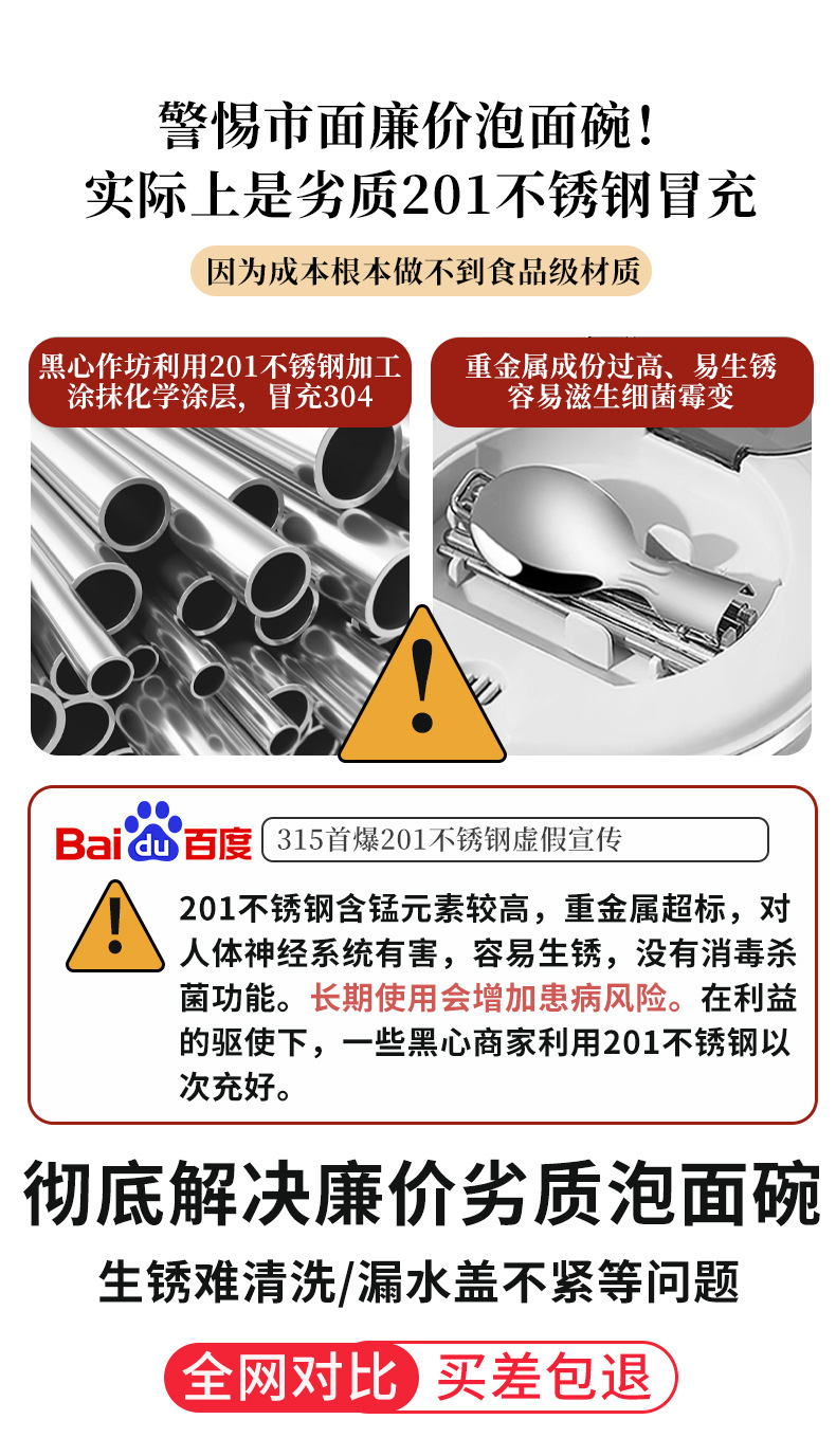 304 stainless steel instant noodle bowl, a large-capacity, easy-to-wash instant noodle tool for student dormitories, a covered rice bowl lunch box for canteens pic 6