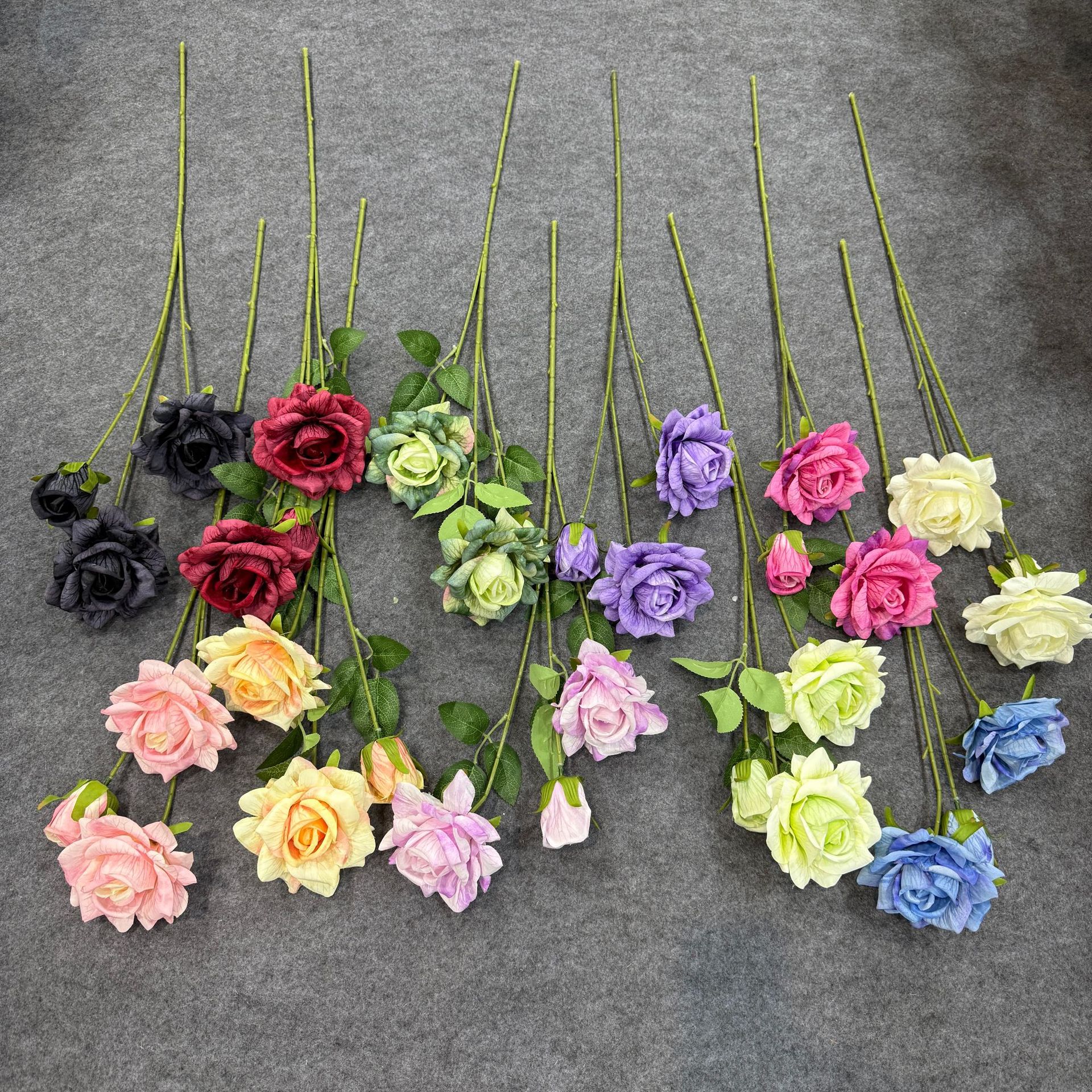 3头彩印亚纹大玫瑰花仿真花婚庆装饰插花玫瑰仿真花钻石玫假花详情3