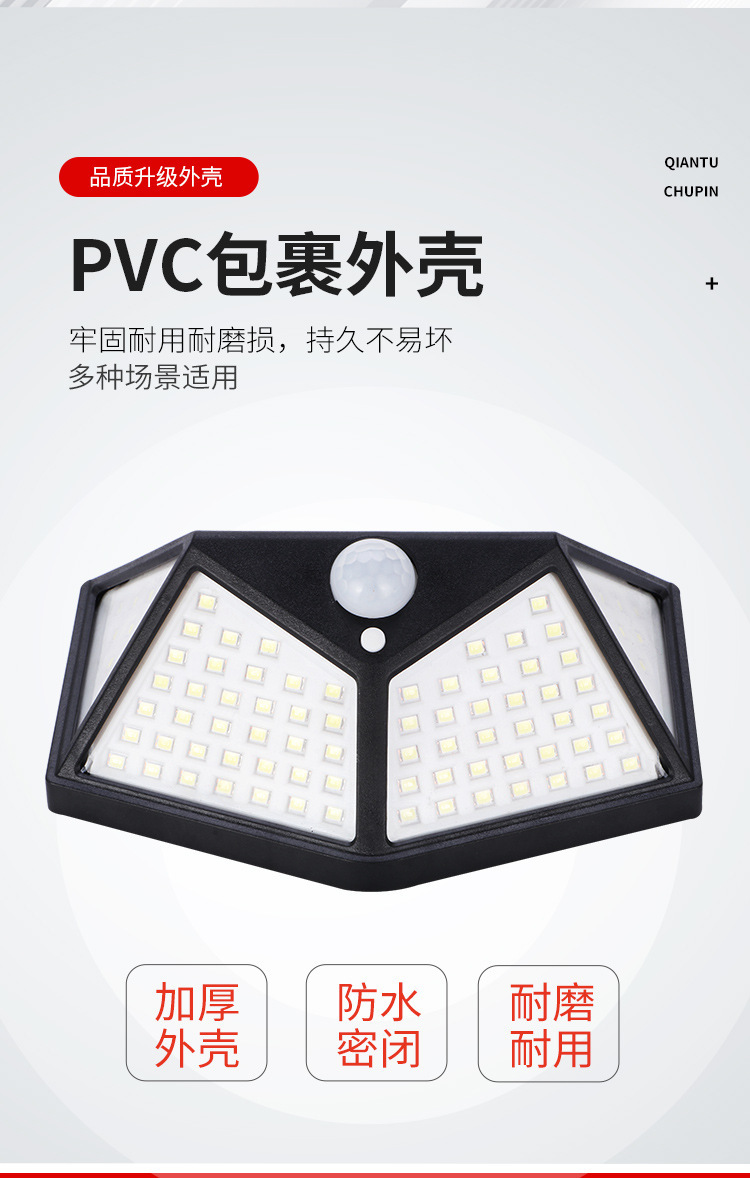 Cross-border 100led solar wall lamp, human body sensing light control, waterproof garden lamp, outdoor small street lamp, solar lamp pic 17