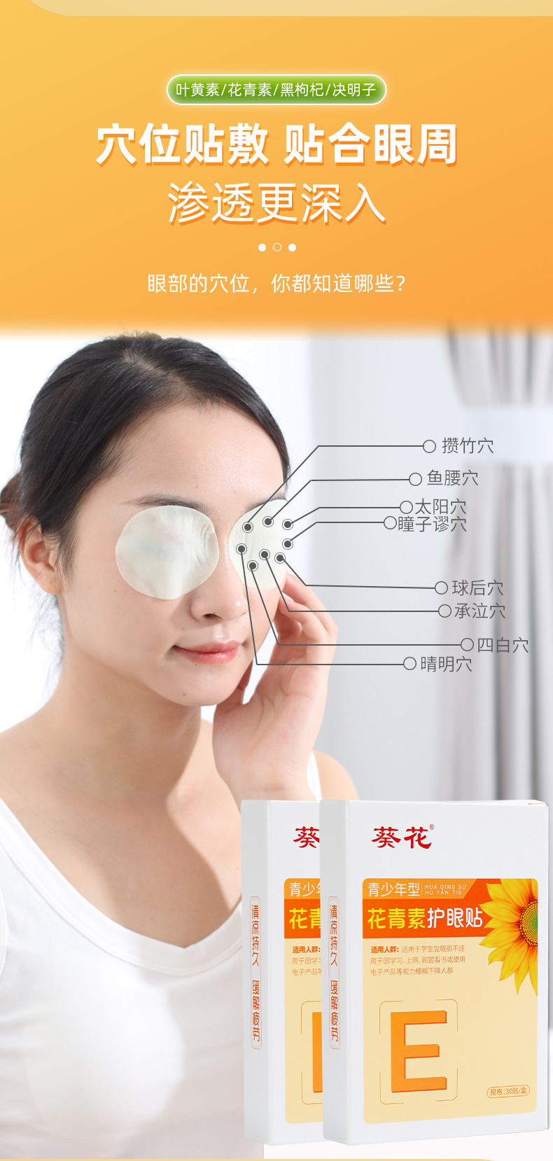 葵花蓝莓叶黄素眼贴批发儿童护眼贴缓解眼疲劳艾草润目贴冰敷眼罩详情9