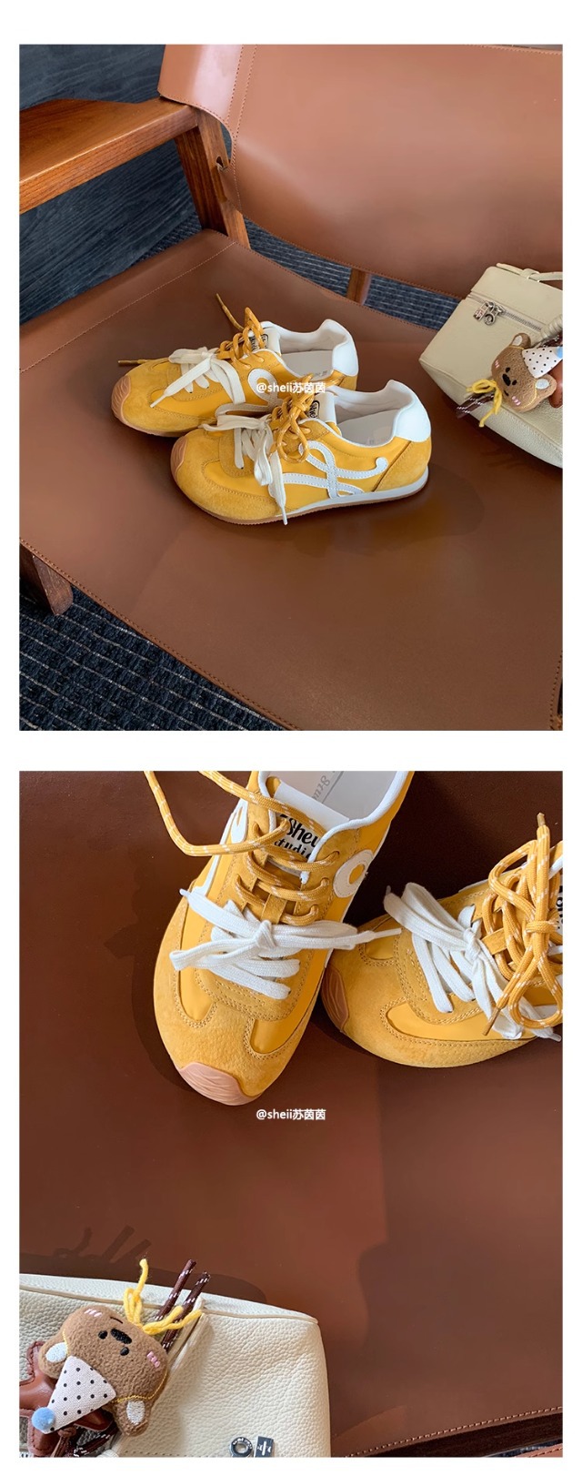 苏茵茵同款7cm内增高版~复古小歪头鸳鸯鞋带休闲鞋德训鞋女阿甘鞋详情14
