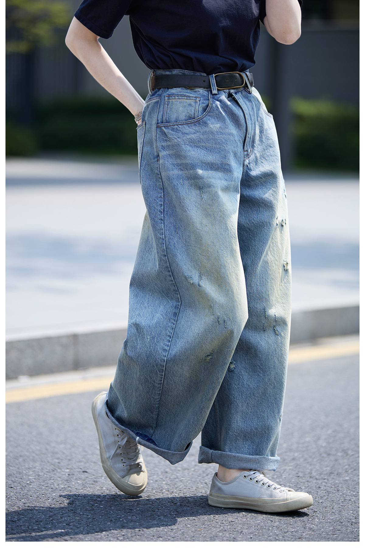 【 Random Thoughts 】 Summer Storm Ripped Heavy Washed jeans straight-leg pants for all four seasons pic 31