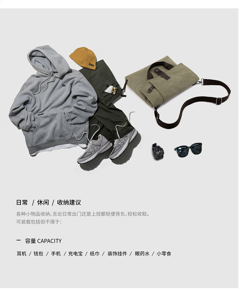 新款男士斜挎包简约潮搭单肩包时尚帆布斜跨包都市风范男休闲包详情6