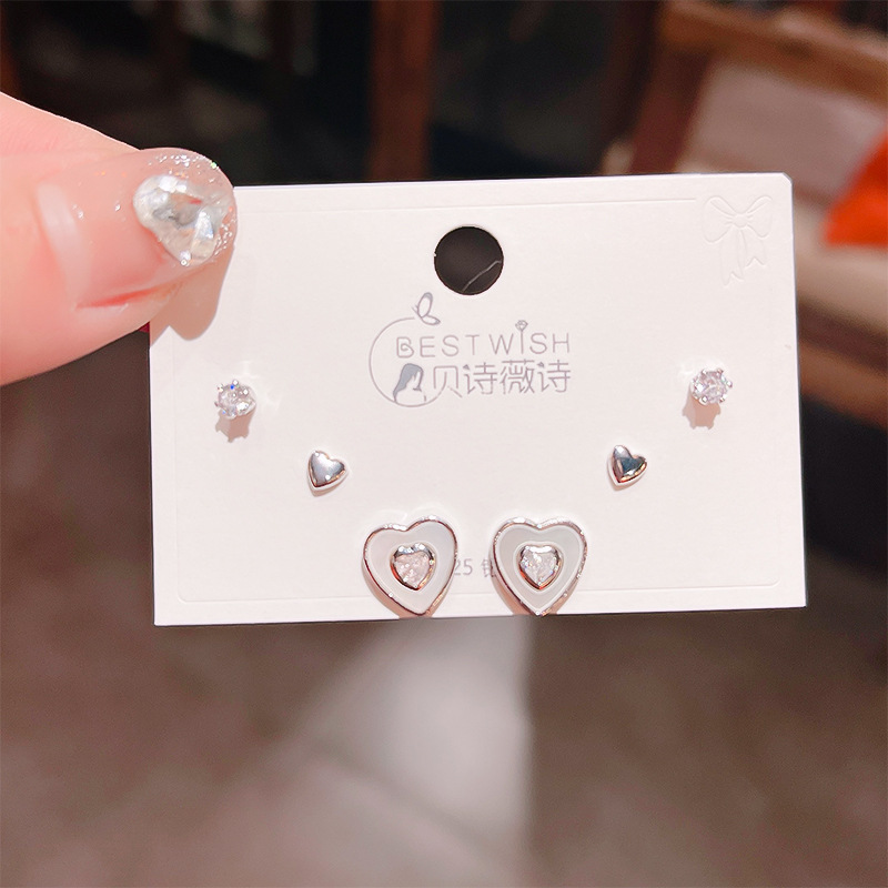 高品质感s925银针锆石6件套装小耳钉 女韩版简约气质三对耳钉批发详情7