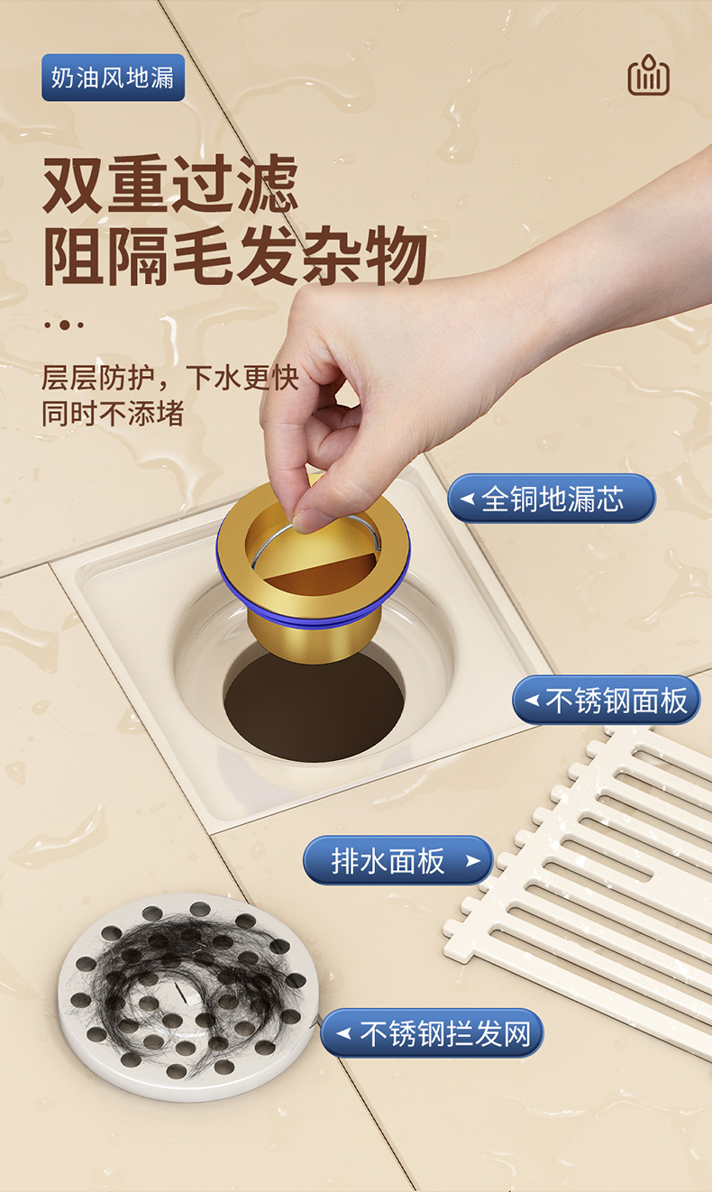 Cream-style floor drain, milky white, suitable for bathrooms, shower rooms, sewers, anti-odor and anti-insect, and washing machines pic 8