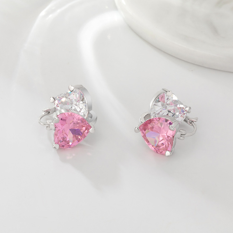 Prima prima rosa corazón aretes mujer delicados nicho dulce multicolor circonitas pendientes sencillos nuevo estilo orejeras pic 9