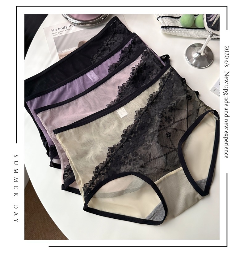 2026 New style solid color high-end sexy lace edge high-waisted seamless lace underpants for girls, alluring triangle pants for women pic 12