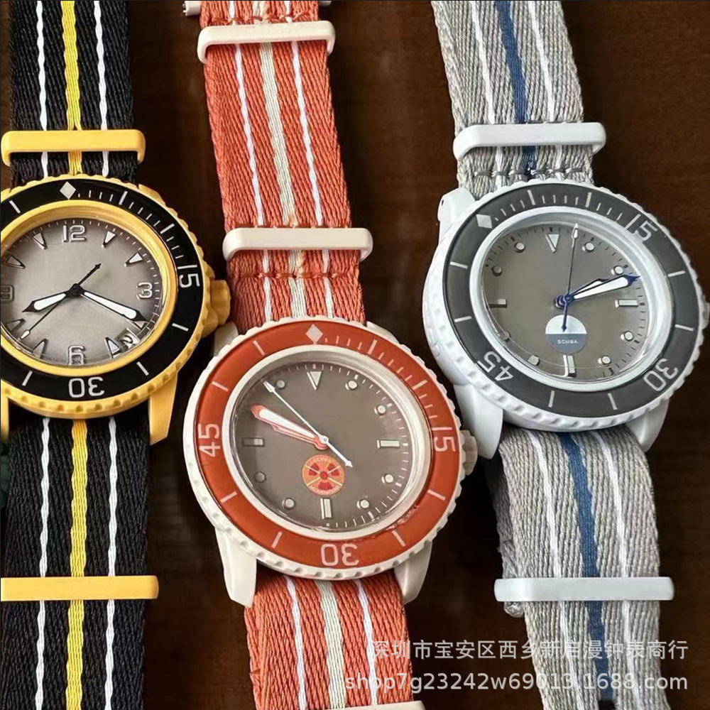 跨境爆款男女情侣五大洋石英联名款外贸热销海洋系列透底转盘手表详情2
