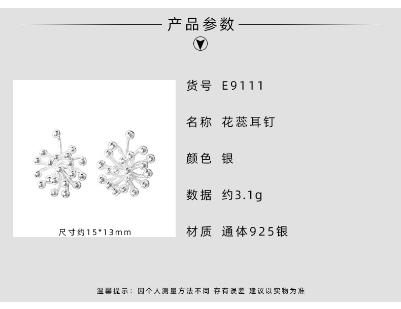 925 sterling silver firework stud earrings for women, simple and niche design, sweet and fresh, designer earrings 9111A pic 3